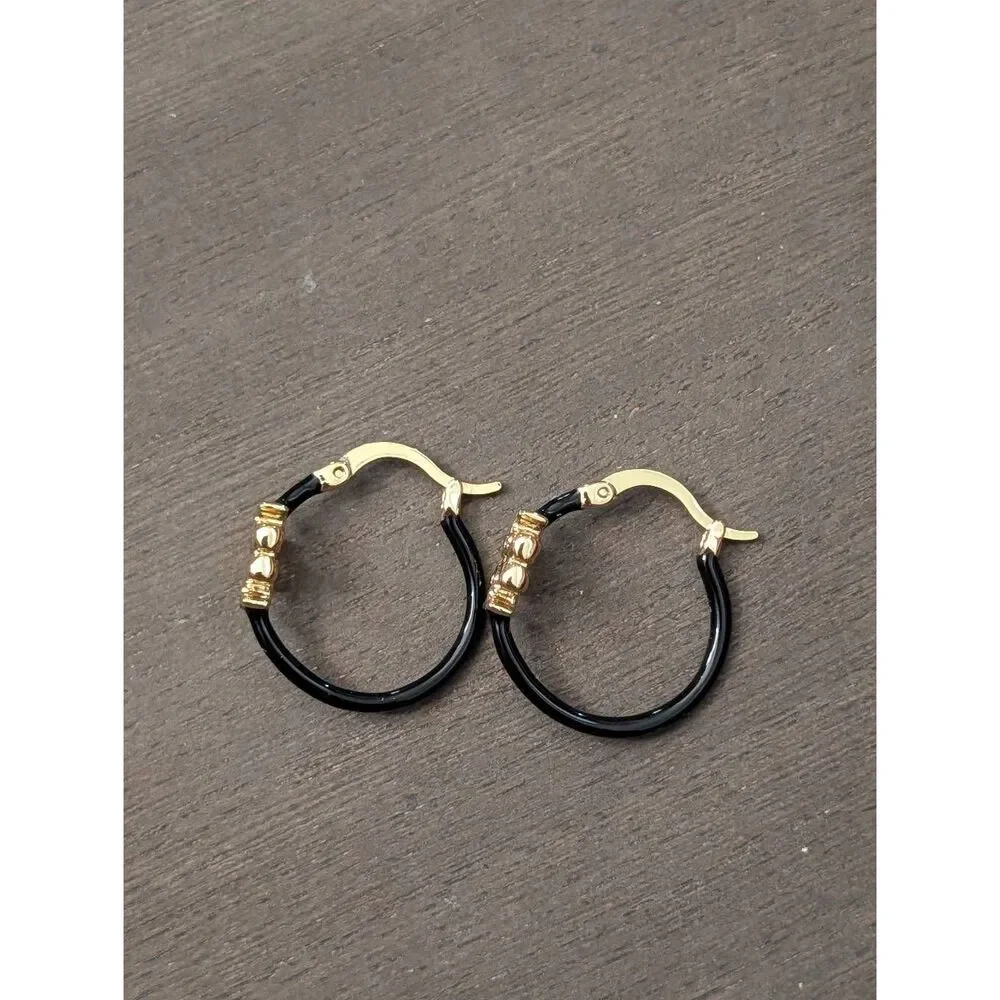 TORY BURCH Black Eleanor Hoop Earrings